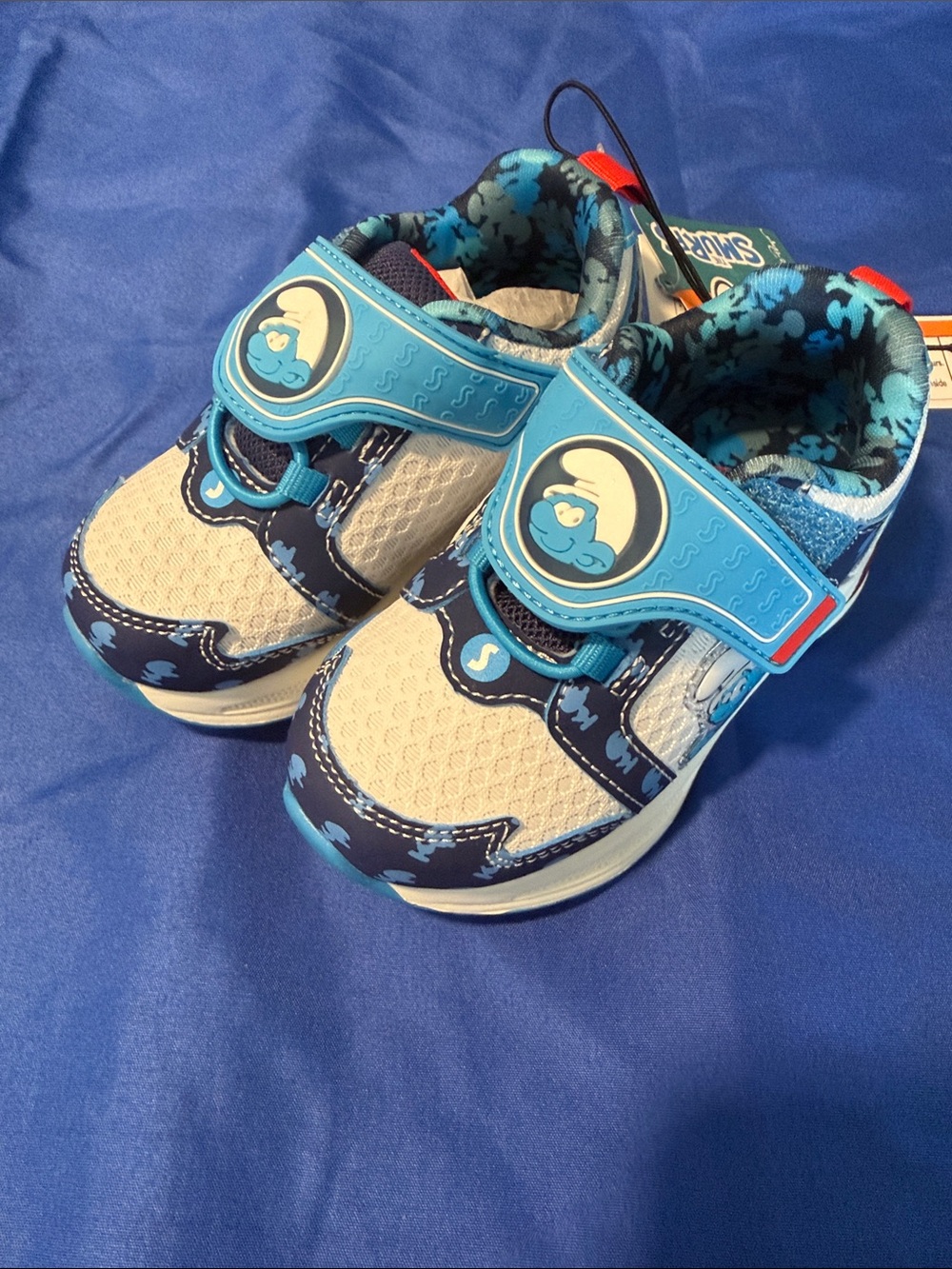 Kids Blue Smurfs Cartoon Strap Sneakers - Casual Athletic Shoes